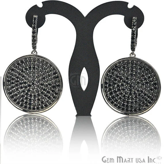 Twisted cord earrings-Black Plated Studded With Micro Pave Black Spinel 52x31mm Dangle Earring