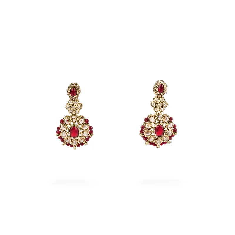 Gem weave earrings-Zoha Bead Edge Earrings in Maroon