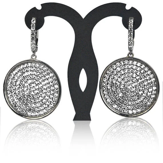 Maple wood earrings-Black Plated Studded With Micro Pave White Topaz 52x31mm Dangle Earring