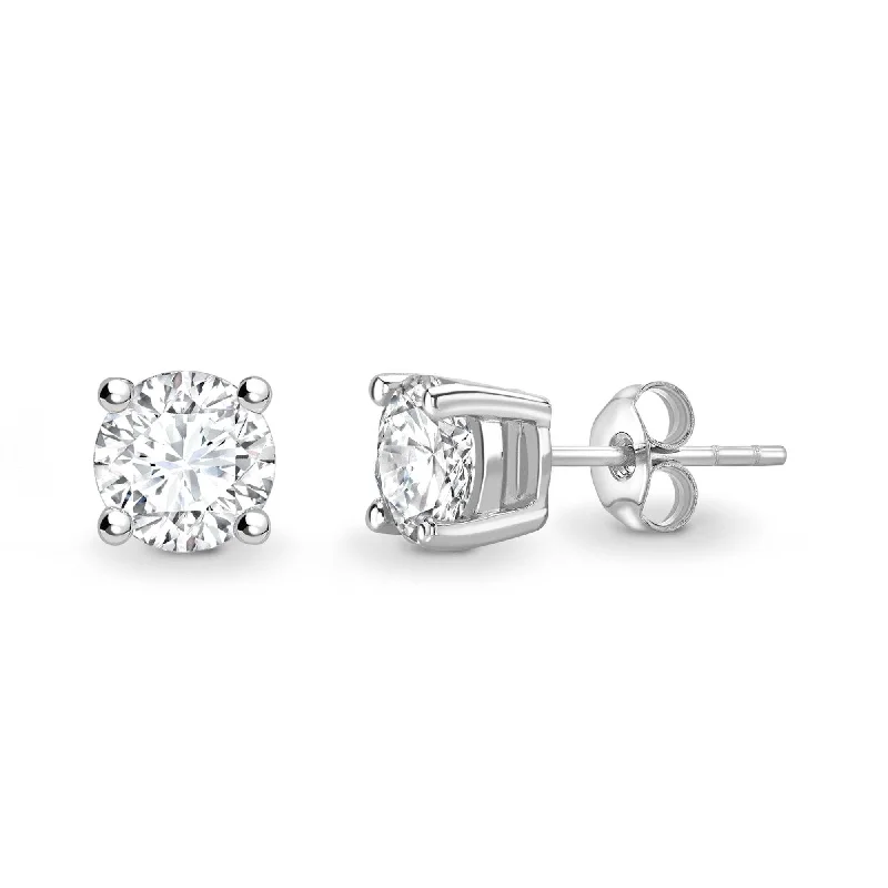 Surf theme earrings-ROUND BRILLIANT DIAMOND SOLITAIRE BASKET SETTING STUD EARRINGS