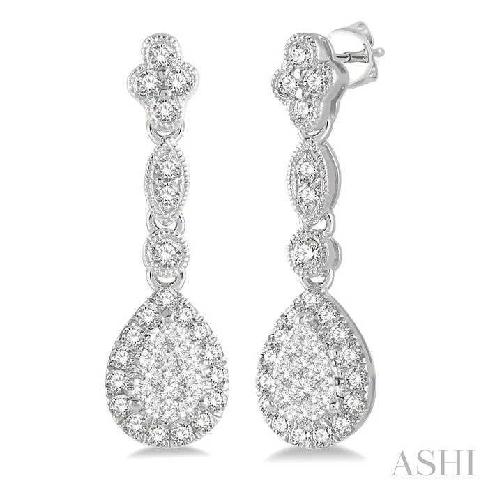 Stacked drop earrings-PEAR SHAPE HALO LOVEBRIGHT DIAMOND EARRINGS