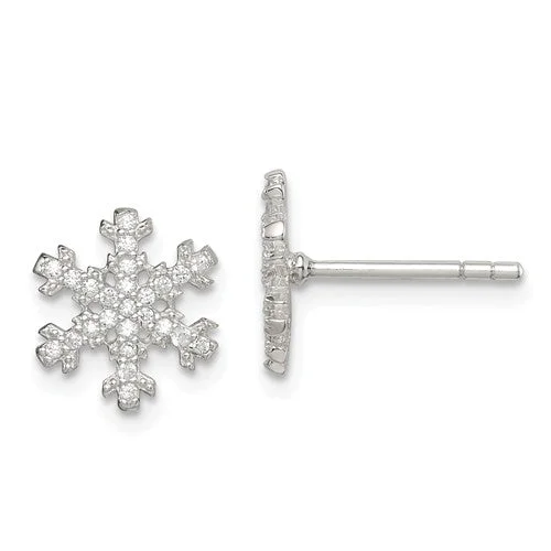 Antique bronze earrings-Sterling Silver CZ Snowflake Post Stud Earrings