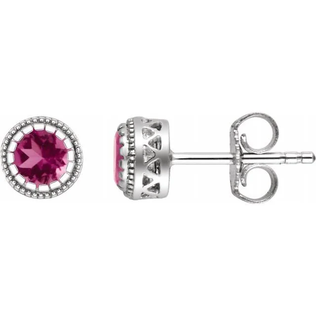 Gem weave earrings-14k White Gold Genuine Pink Tourmaline "October" Birthstone Earrings