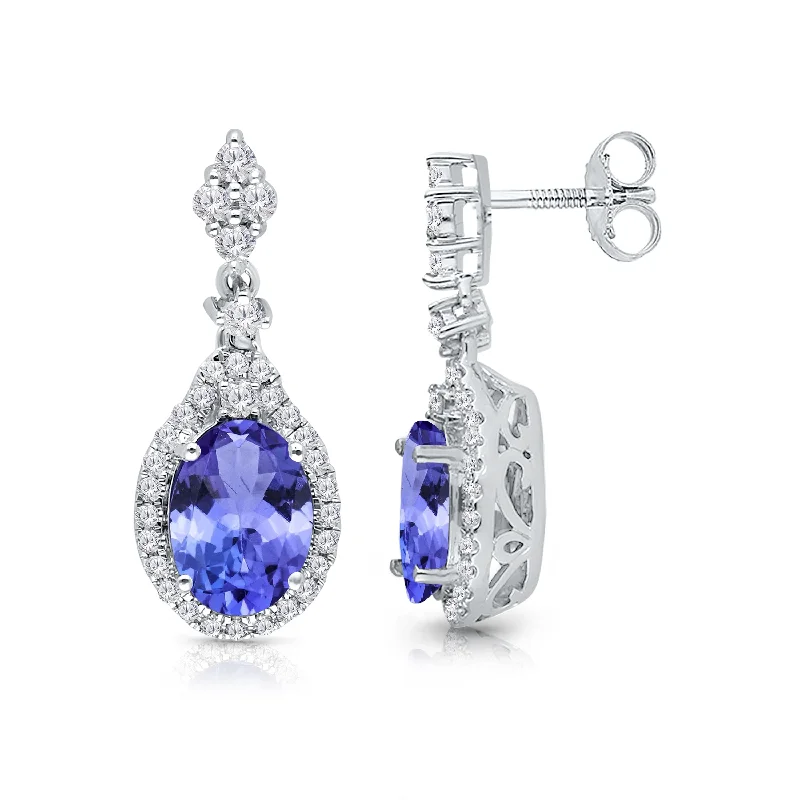 Vintage clip earrings-Kallati Tanzanite Diamond Halo Earrings