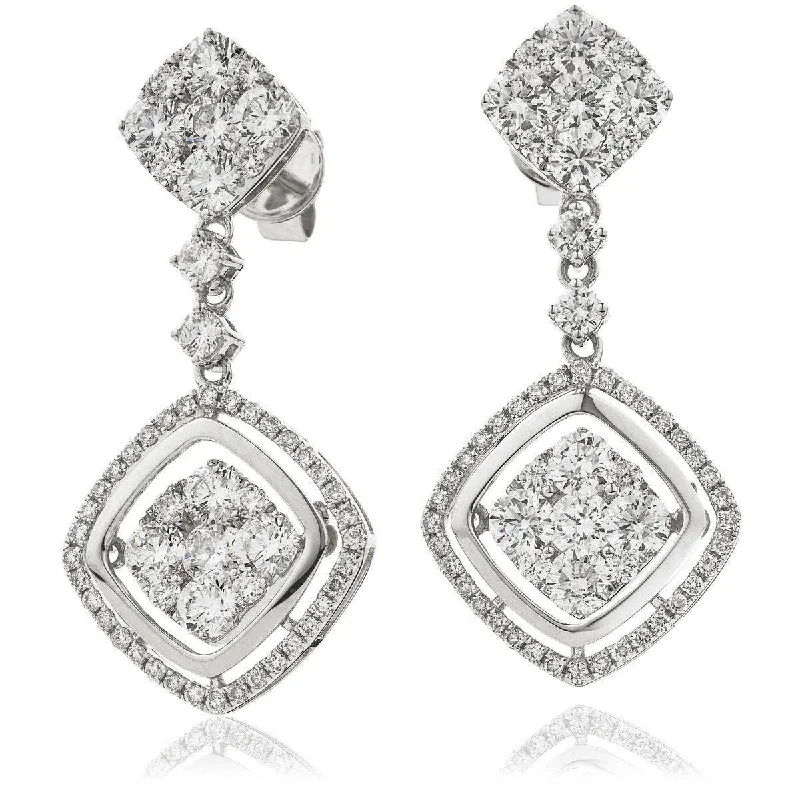 Old flair earrings-DIAMOND FANCY MOVEABLE EARRING IN 18K WHITE GOLD