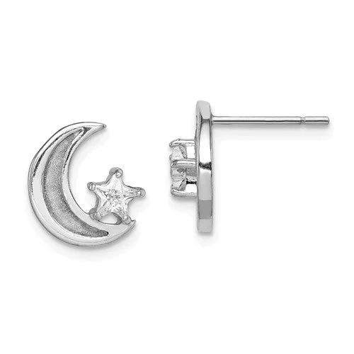 Thick statement earrings-Sterling Silver Enamel Glitter Moon And CZ Star Earrings