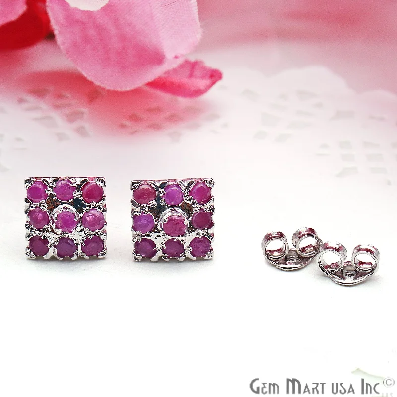 Nine-tier earrings-Ruby 10mm Sterling Silver Square Shape Stud Earring