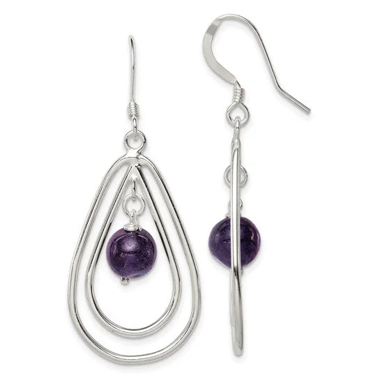 Large hoop earrings-Sterling Silver Amethyst Teardrop Dangle Earrings