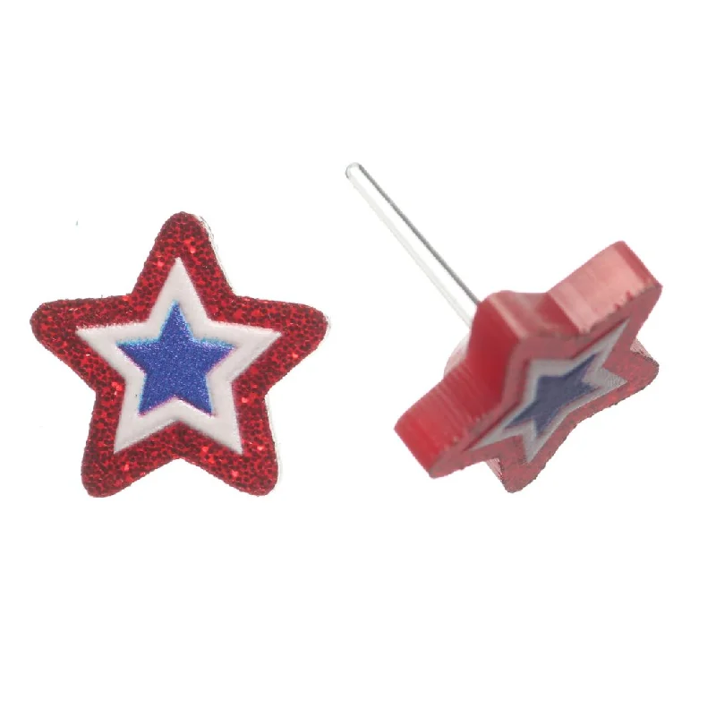 Patriotic Star Studs Hypoallergenic Earrings for Sensitive Ears Made with Plastic Posts