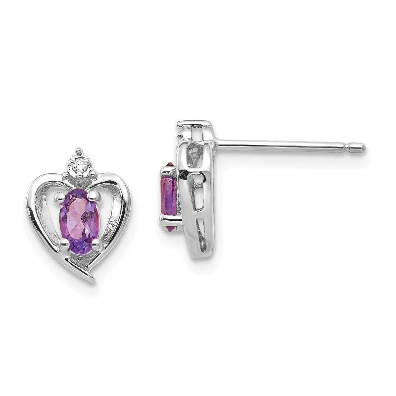 Rover weave earrings-14k White Gold Diamond & Genuine Amethyst Heart Stud Earrings