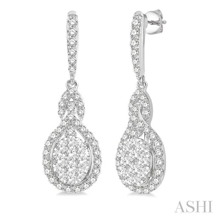 Swirl design earrings-OVAL SHAPE HALO LOVEBRIGHT DIAMOND EARRINGS