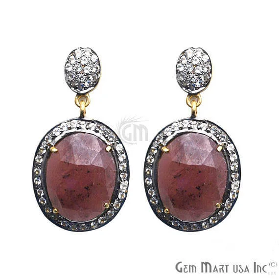 Soft clay earrings-Red Sapphire With Cubic Zirconia Pave Diamond 35x19mm,Gold Vermeil Dangle Drop Stud Earring