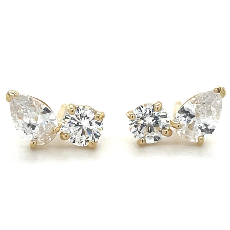 Bright bead earrings-9ct Yellow Gold Toi Et Moi Cz Earrings