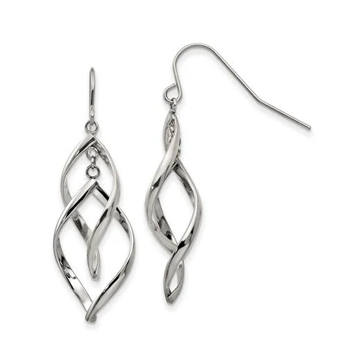 Curved drop earrings-Stainless Steel Polished Twisted Shepherd Hook Dangle Earrings