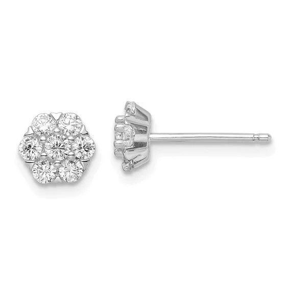 Topaz stud earrings-Sterling Silver CZ Flower Post Earrings