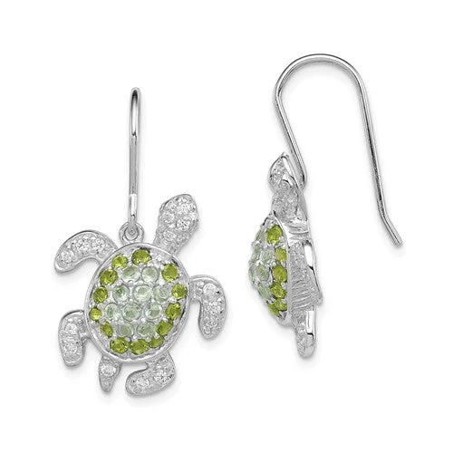 Bold cuff earrings-Sterling Silver Clear, Green CZ Turtle Dangle Earrings