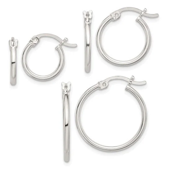 Thick tier earrings-Sterling Silver Set of 3 Hoop Earrings Set