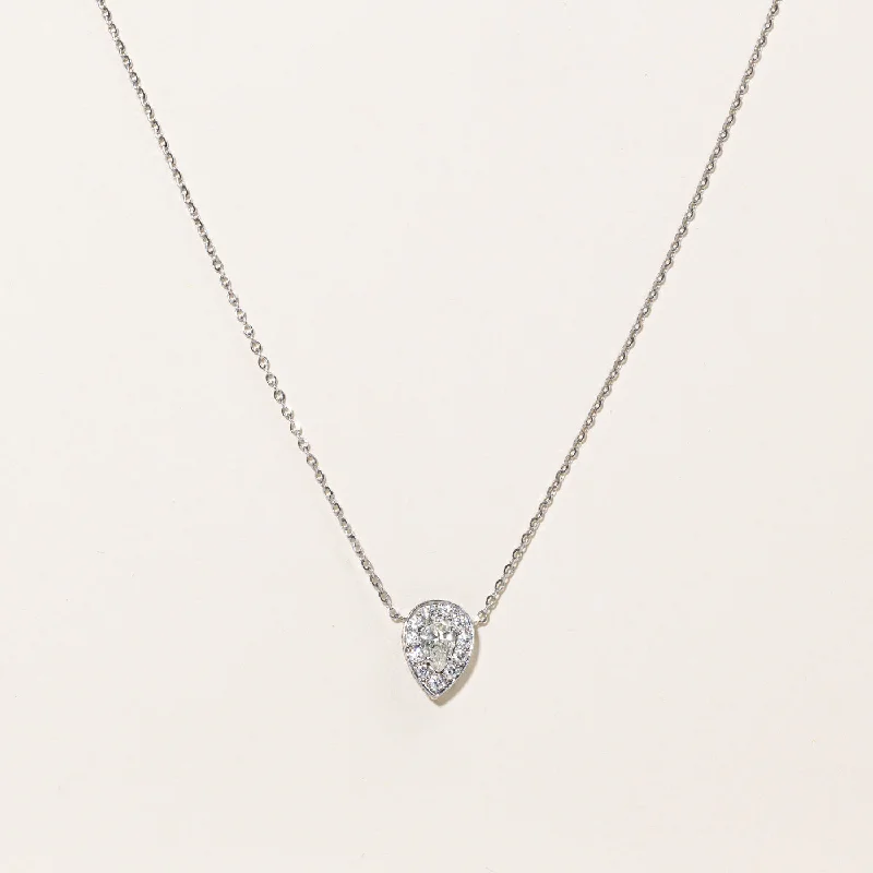 Morganite necklaces-Pear Shaped Diamond Pendant Necklace | 1.57ctw | 16" |