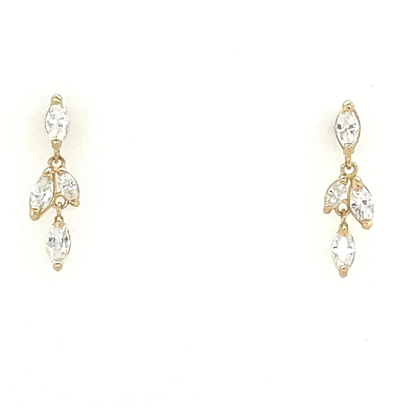 Bow knot earrings-9ct Yellow Gold Miniature Marquise Cz Drop Earrings