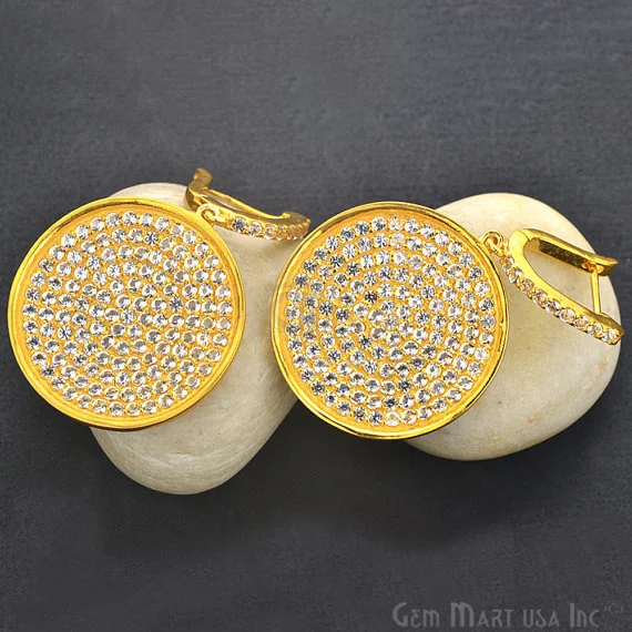 Cord bead earrings-Gold Vermeil Studded With Micro Pave White Topaz 52x31mm Dangle Earring