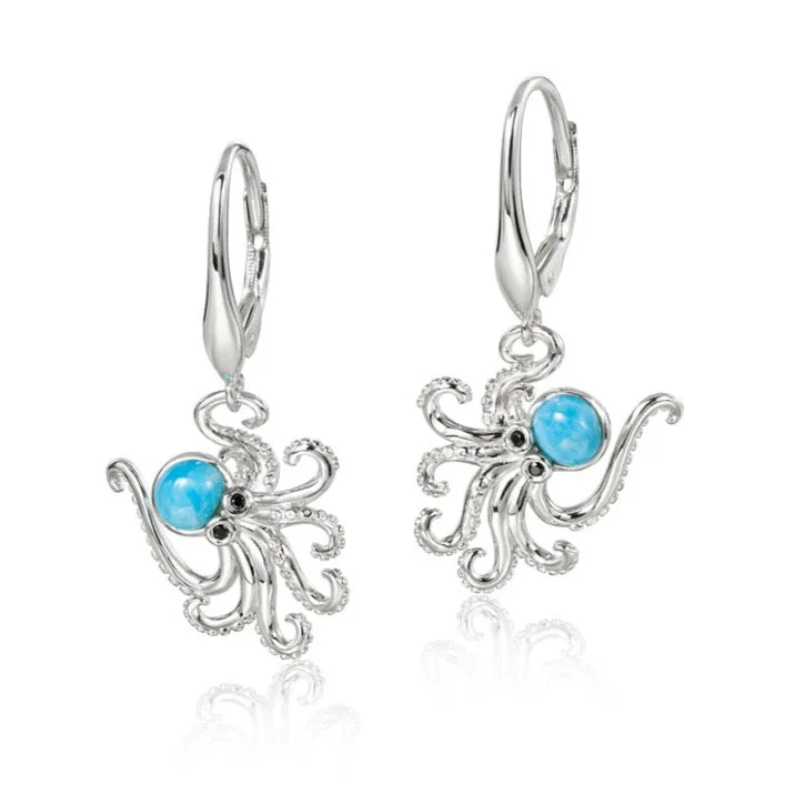 Thick tier earrings-Sterling Silver Larimar Octopus Leverback Earrings by Alamea