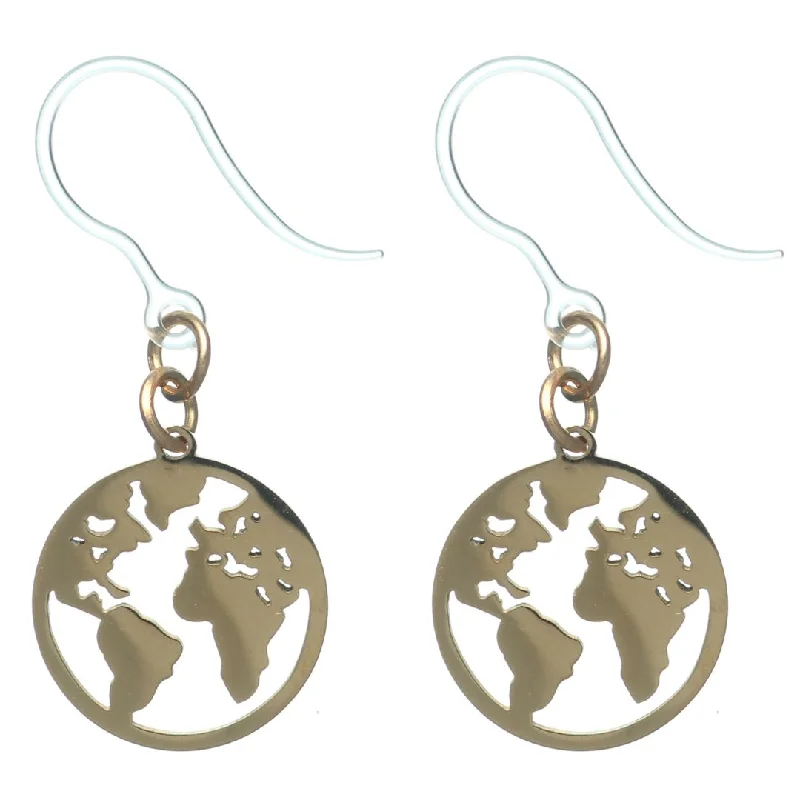 Metallic Map Dangles Hypoallergenic Earrings for Sensitive Ears Made with Plastic Posts