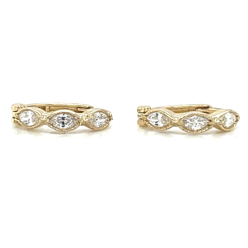 Victorian style earrings-9ct Yellow Gold Hoop Earrings With Marquise Cz And Milgrain Detail