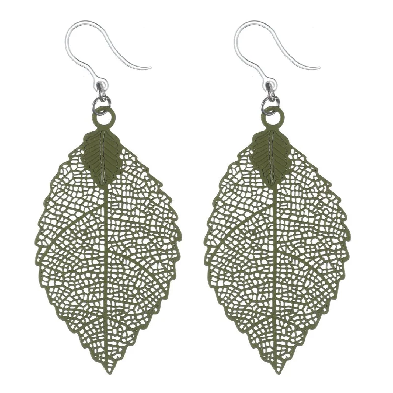 Jagged Leaf Dangles Hypoallergenic Earrings for Sensitive Ears Made with Plastic Posts