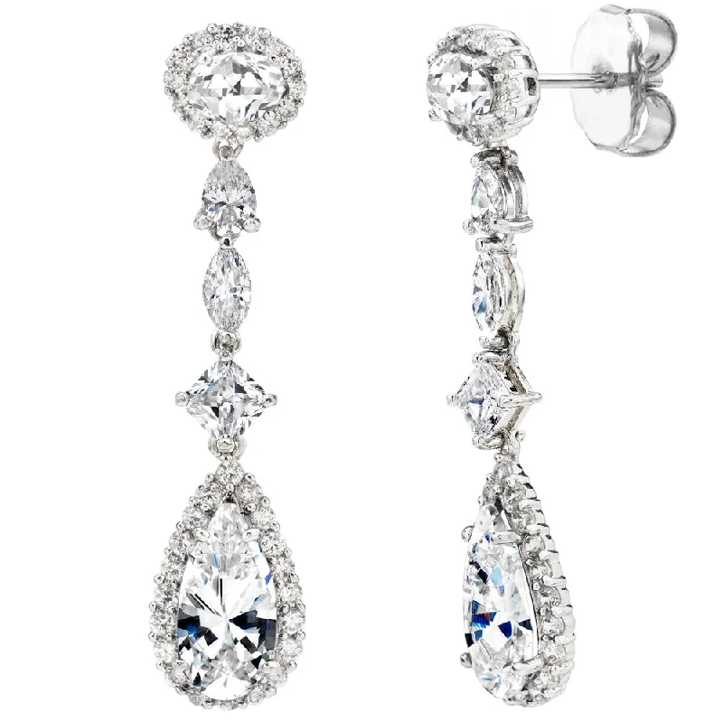 Polished art earrings-Silver Clear Regal Teardrops