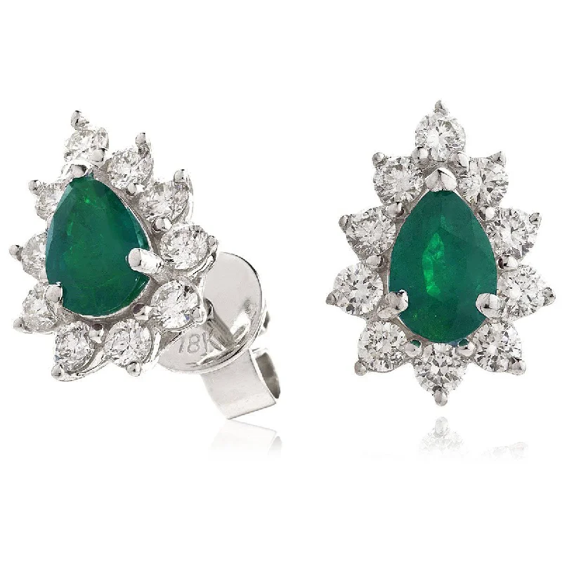 Polished art earrings-EMERALD AND DIAMOND CLUSTER EARRINGS