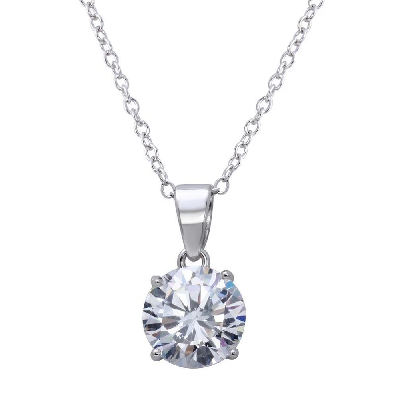 Chunky gem necklaces-Round Clear CZ Stone Pendant Necklace