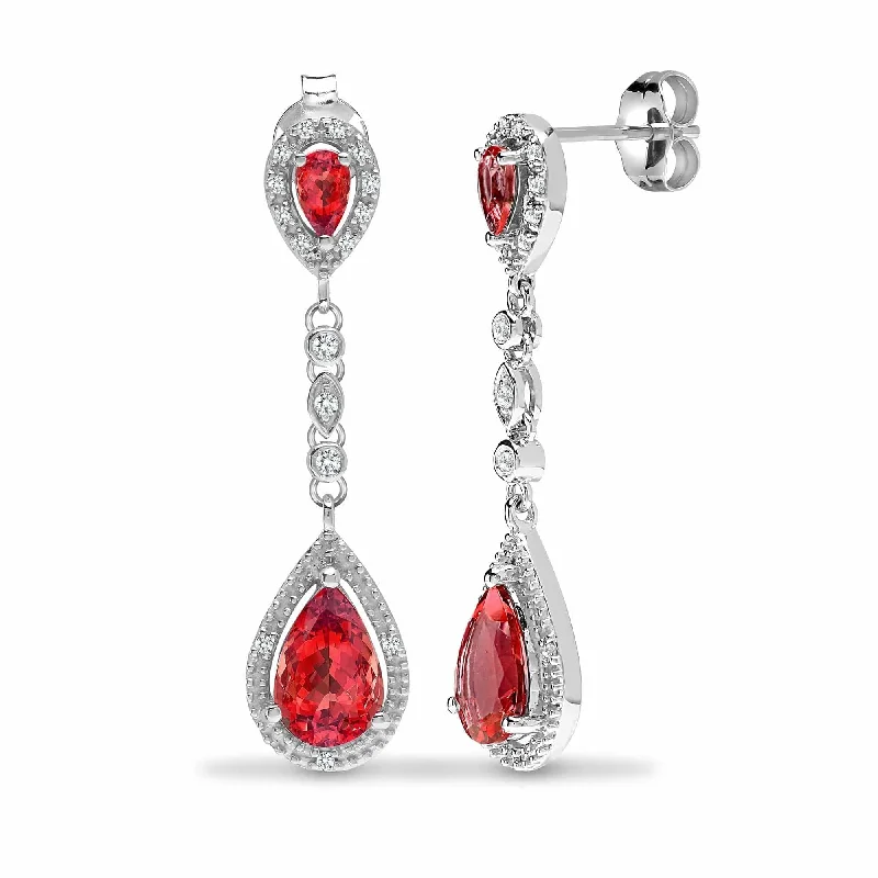 Rover feather earrings-GARNET DROP EARRINGS IN 9K WHITE GOLD