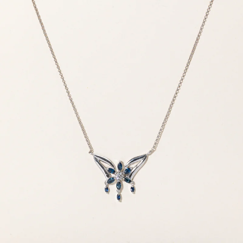 Raven feather necklaces-Sapphire & Diamond Pendant Necklace | 1.00ctw, 0.21ct | 18" |