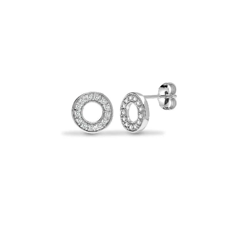 Warm wood earrings-DIAMOND CIRCLE STUD EARRINGS IN 9K WHITE GOLD