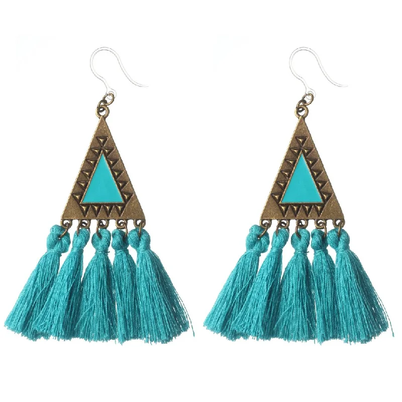 Aztec Triangle Tassel Dangles Hypoallergenic Earrings for Sensitive Ears Made with Plastic Posts