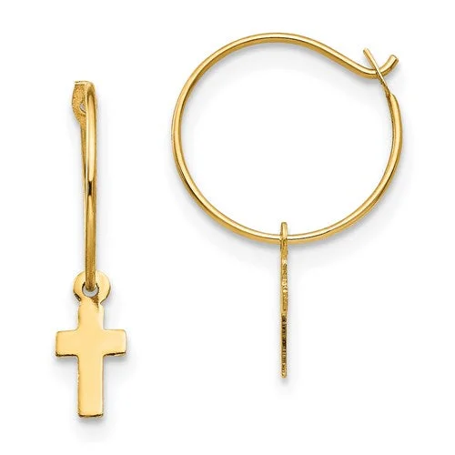 Surf motif earrings-14k Gold Endless Hoop With Small Cross Earrings