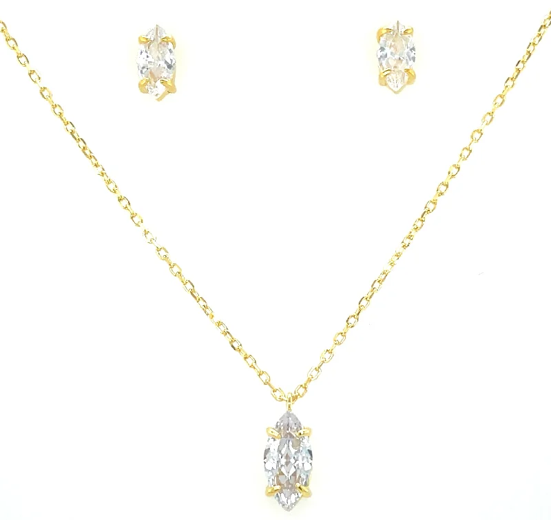 Wide hoop earrings-Golden Cz Marquise Pendant & Earring Set