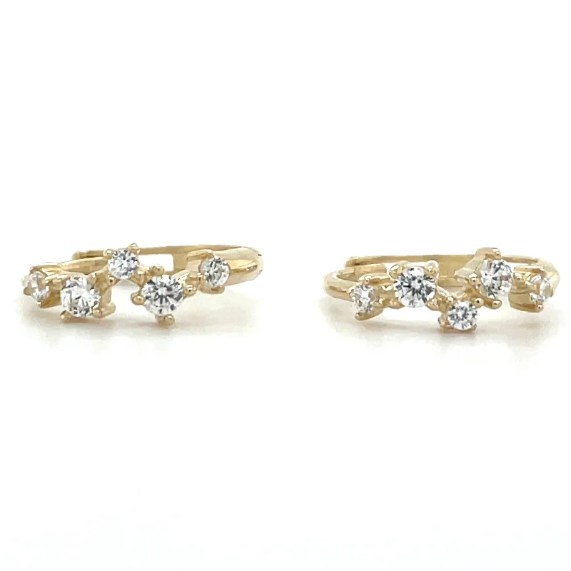 Tiny star earrings-9ct Yellow Gold Scattered Cz Hoop Earrings