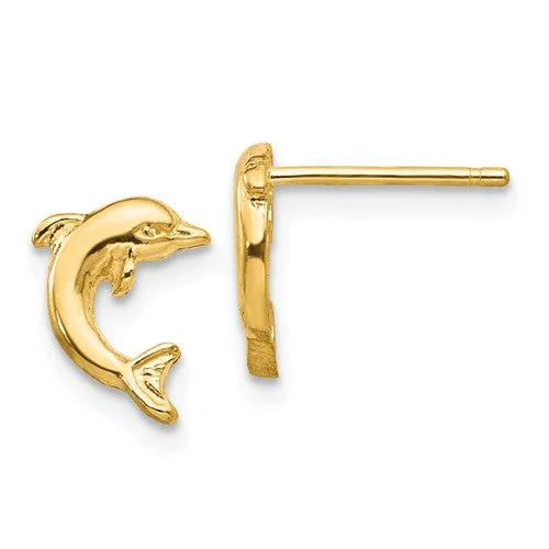 Gloss finish earrings-14k Yellow Gold Dolphin Post Earrings