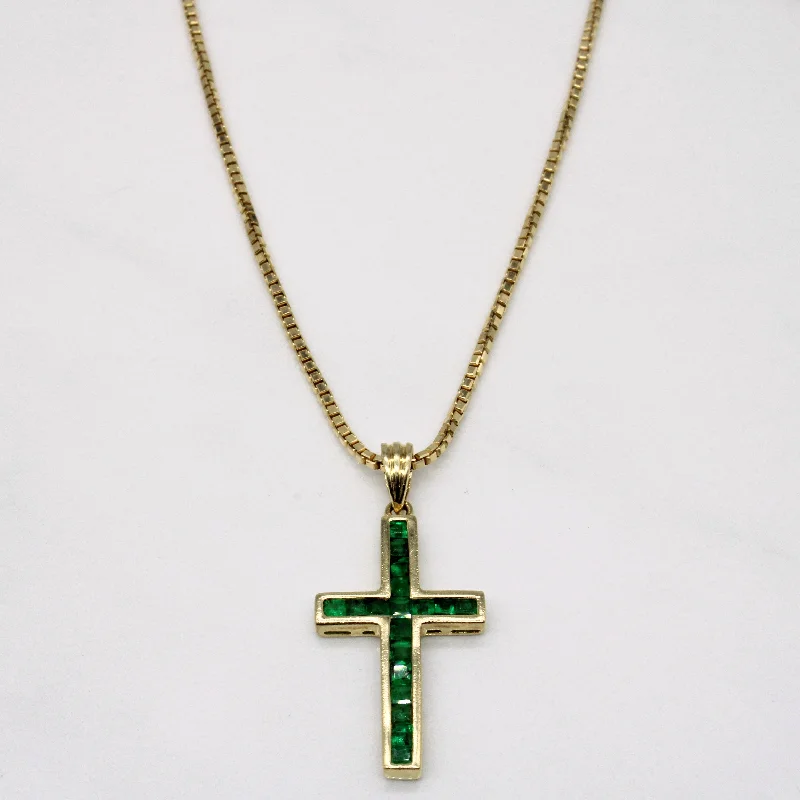 Agate stone necklaces-Emerald Cross Pendant & Necklace | 0.54ctw | 20" |