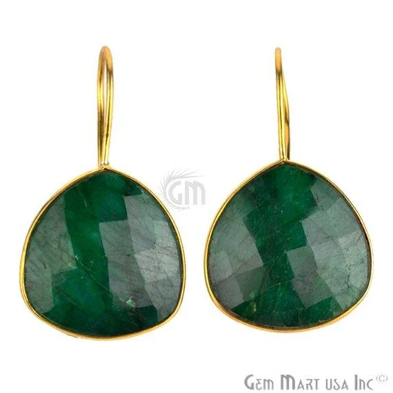 Aged medallion earrings-Trillion Shape 21mm Gold Plated Gemstone Hook Earrings (Pick your Gemstone) (90034-1)