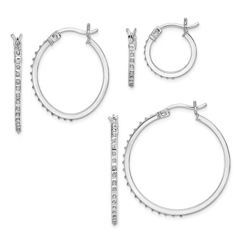 Gem weave earrings-Sterling Silver Diamond Mystique Oval & Round Hoop Earrings Set