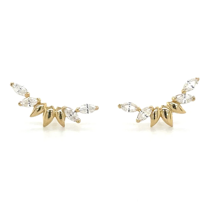 Bright bead earrings-9ct Yellow Gold Marquise Climber Earrings