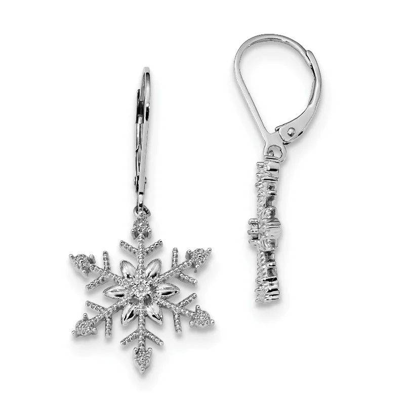 Thick statement earrings-Sterling Silver Diamond Snowflake Leverback Earrings