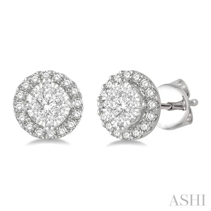 Gem weave earrings-ROUND SHAPE HALO LOVEBRIGHT ESSENTIAL DIAMOND EARRINGS