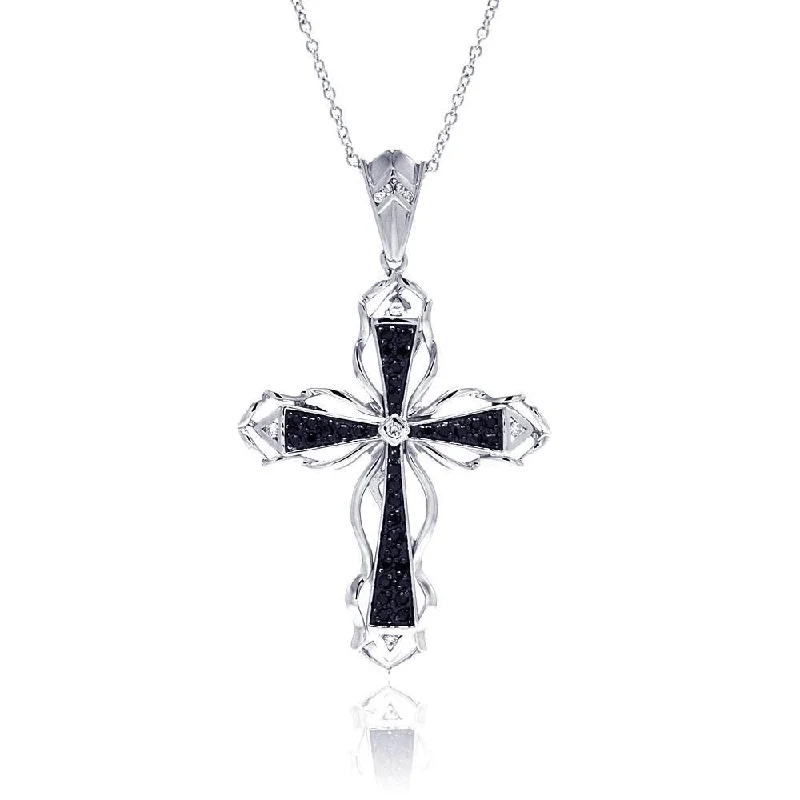 Sleek pendant necklaces-Black CZ Cross Necklace