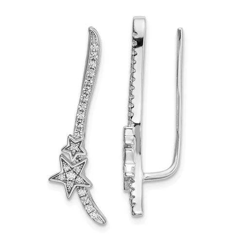 Rover weave earrings-Sterling Silver CZ Long Star Ear Climber Earrings