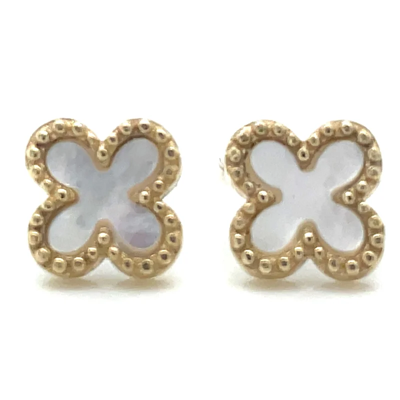 Stacked drop earrings-9ct Yellow Gold Mother Of Pearl Clover Stud Earrings