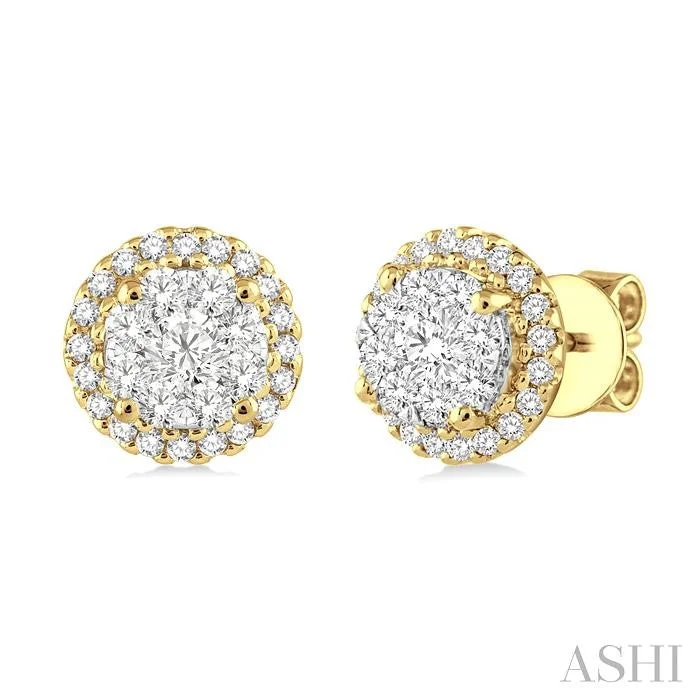 Thick tier earrings-ROUND SHAPE HALO LOVEBRIGHT ESSENTIAL DIAMOND EARRINGS