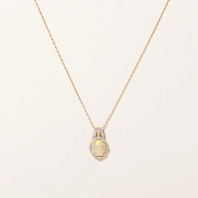 Spinel necklaces-Opal & Diamond Pendant Necklace | 3.04ct, 0.32ctw | 20" |